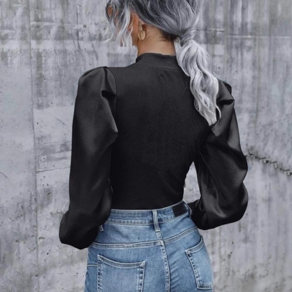 Ribbed Long Sleeve Puff Top- BLUE - Picture 12 of 13